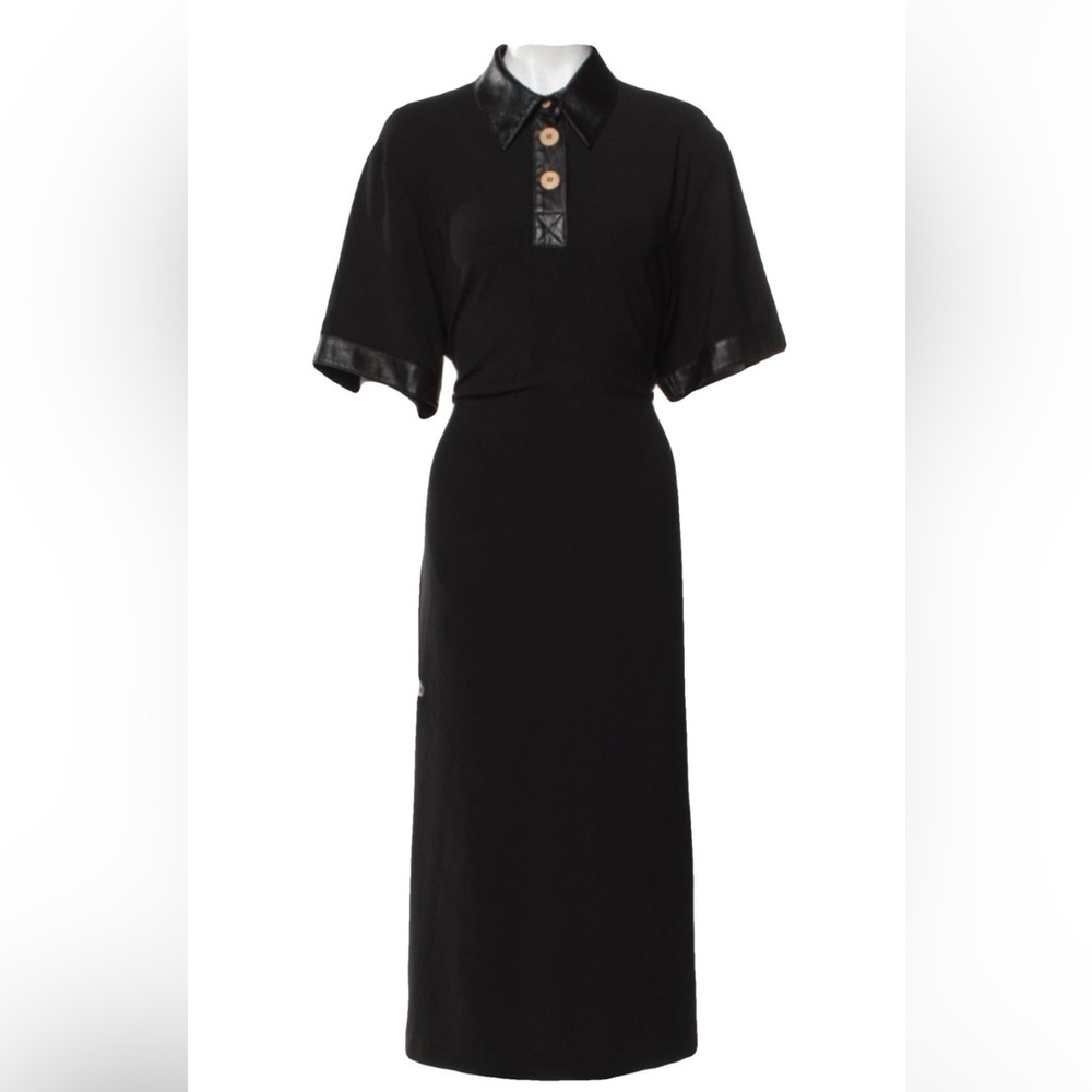 Nanushka Black Midi Dress with Leather Accents